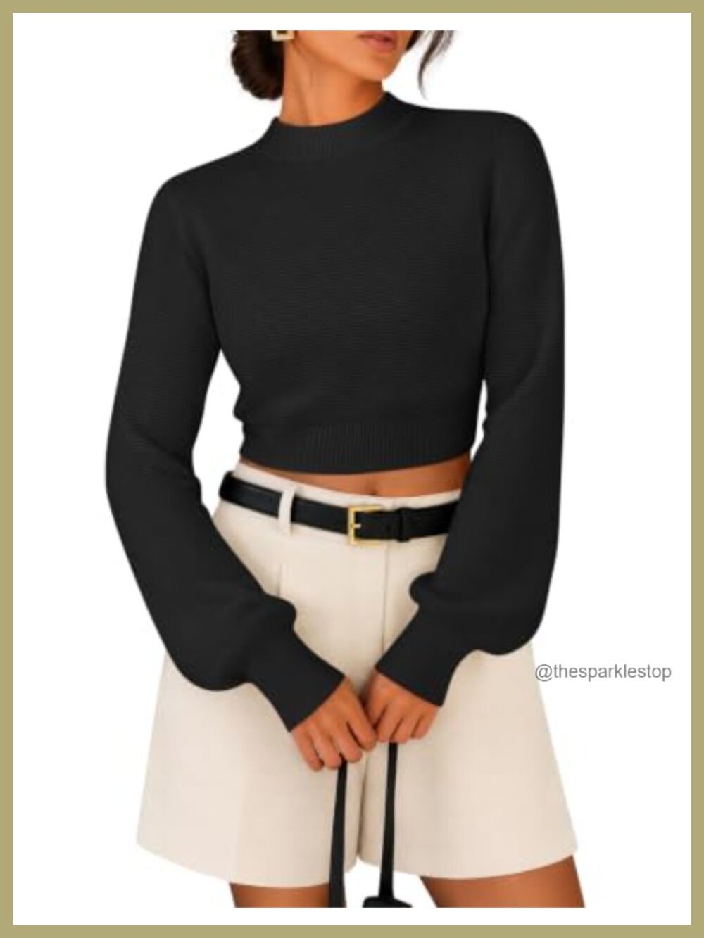 Women's Mock Neck Cropped Sweater Slim Fit Long Sleeve Ribbed Knit Pullover